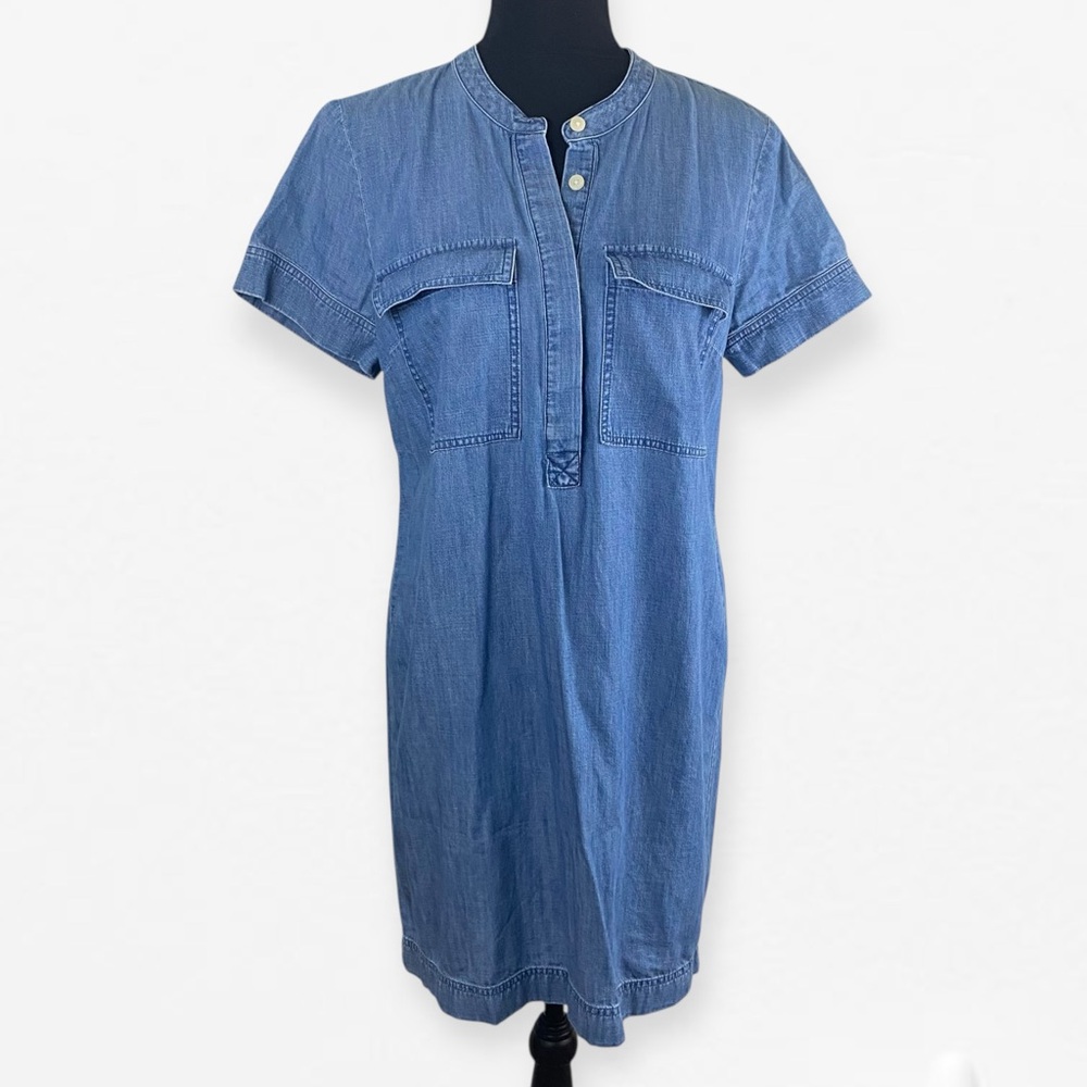 J. Crew Medium wash Blue Denim button up Shirt Sheath Jean Dress 8